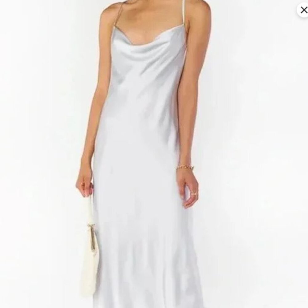 Show Me Your MuMu Verona Cowl Dress in‎ Silver Luxe Satin Size Small NWT - Picture 3 of 6